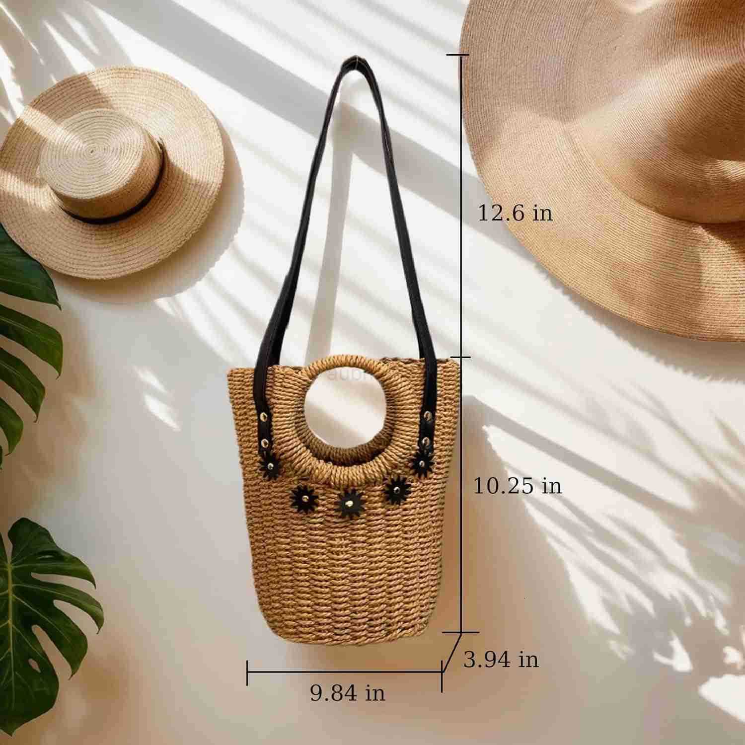 Small Beach Purse Straw Bag Vacation Handbags Summer Woven Straw Purse Tote Bucket Shoulder Bag Cute Purses For WomenZ250922