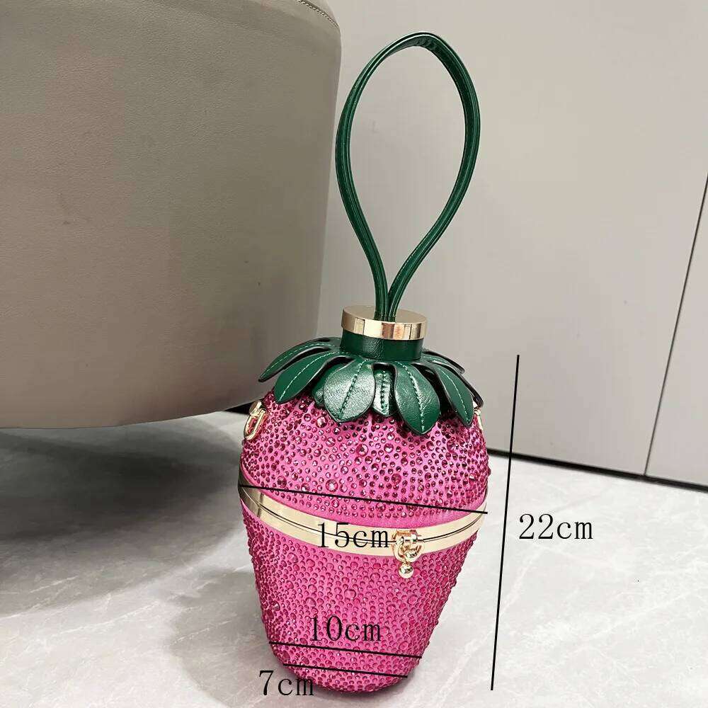 Designer Luxury Woman Evening Clutch Bag Rhinestone Strawberry Purse Designer Handle Shoulder Bucket Handbag For Wedding Banquet