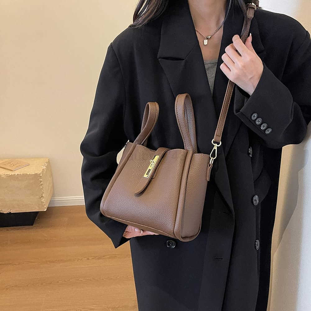 Bucket Bags for Women Leather Crossbody Bucket Purse Small Handbag Trendy Vintage Shoulder Bag with Small Purse C260116