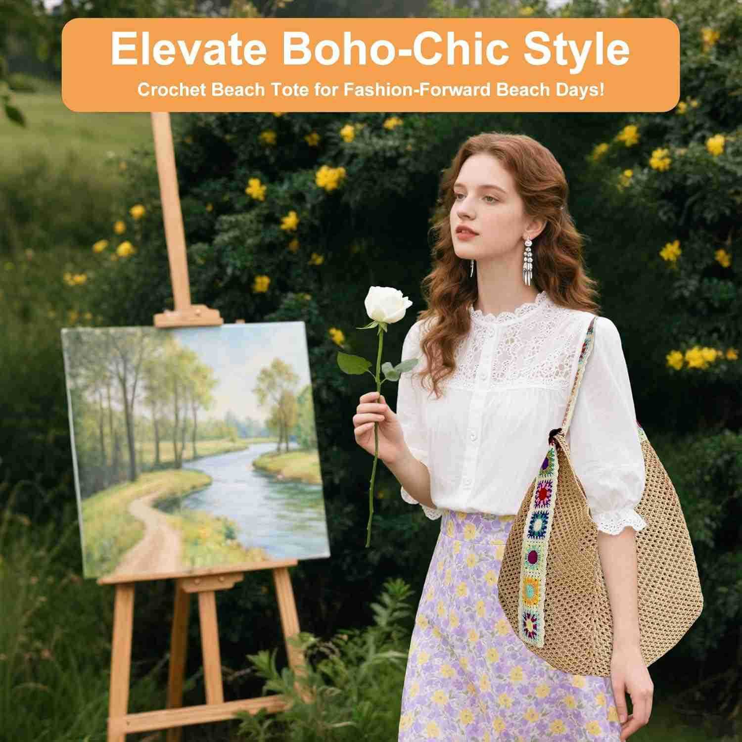 Crochet for Women Large Boho Crossbody Shoulder Tote Knitted Crochet Strap Purse for Daily Travel Shopping Z250922