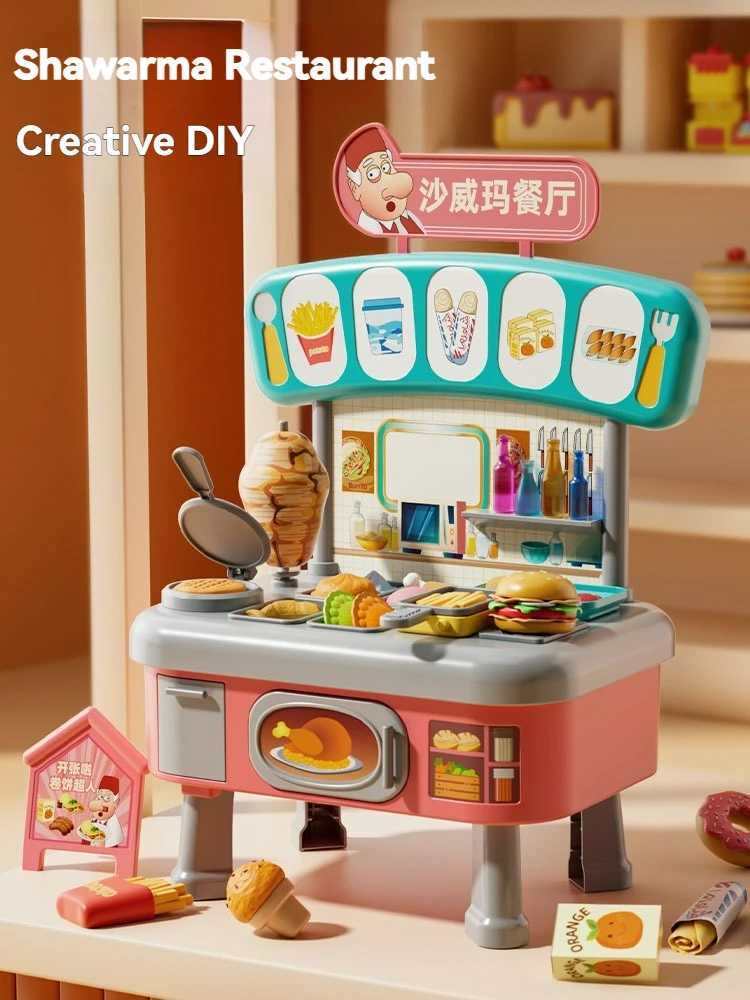 Mini Kitchen Counter Play Set DIY Simulated Cooking Food Tableware Play House Role Play Pretend Game Toy Gift Kid Boy Children C250922