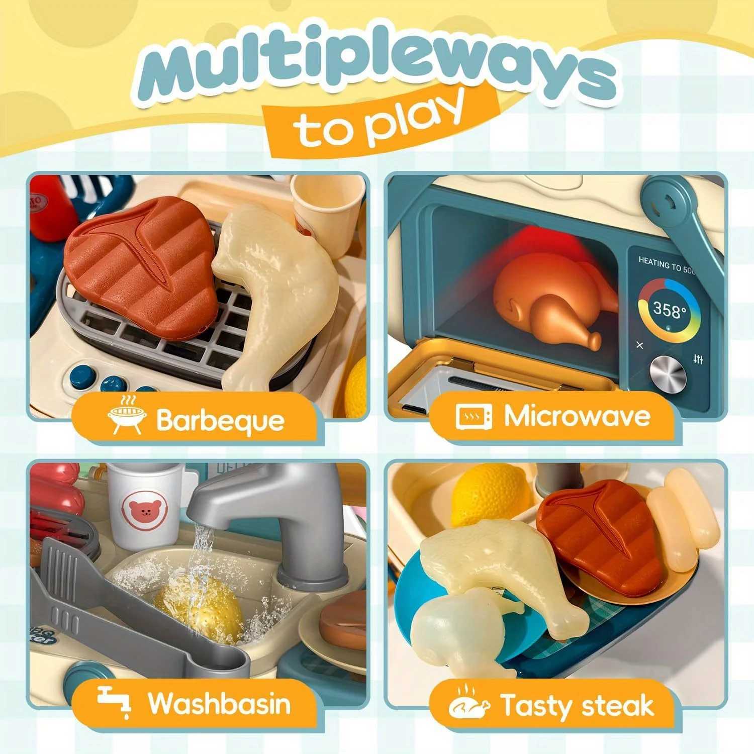 Kids Play Kitchen ToysBarbecue Play Set with Sounds Lights and Running WaterSimulation Kitchen Toys BBQ Role Play Kit for Kids C250922