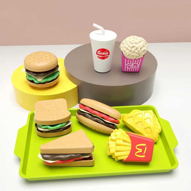 Children Hamburger Pretend Play Cooking Toys Set Mini Simulation Food Kitchen Toys For Girls Sand Fries Burger Assembly Game C250922