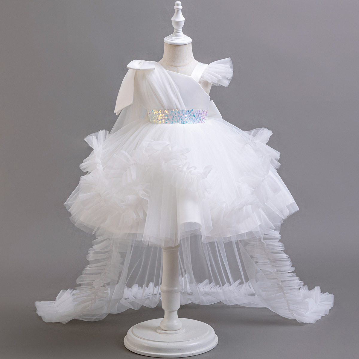 Puffy Girl Dress Pink Baby Dress with Train Flower Girl Dress Bow Cute Kids Child Birthday Dresses Frist Communion Z250716