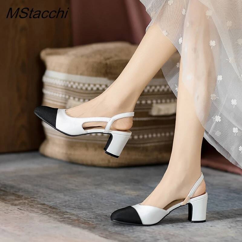 Patchwork Leather Slingbacks Women's Fashion Flat Heel Formal Ladies Sexy Sandals Dress Wedding Party Shoes ddmypanda