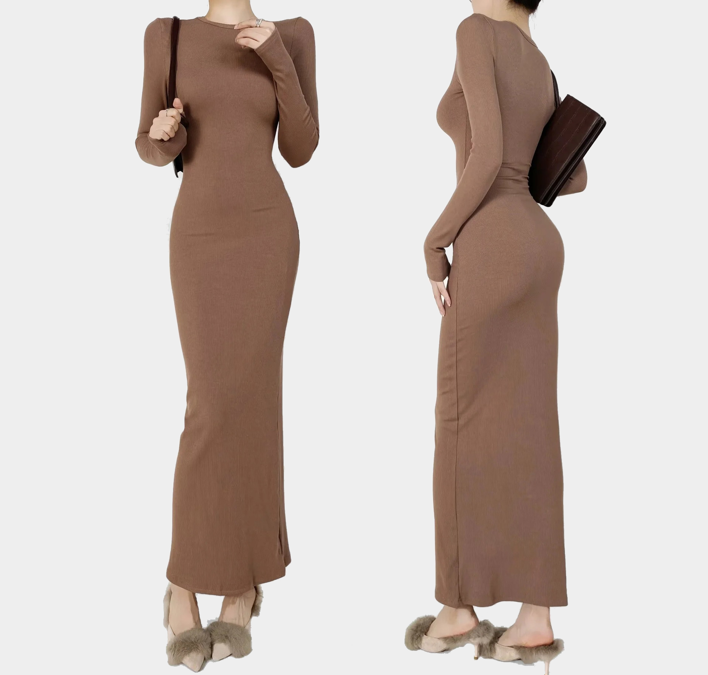 Wholesale Women'S Dresses Clothing Fall Long Sleeve Dresses Women Lady Elegant Body Fit Maxi Casual Dress