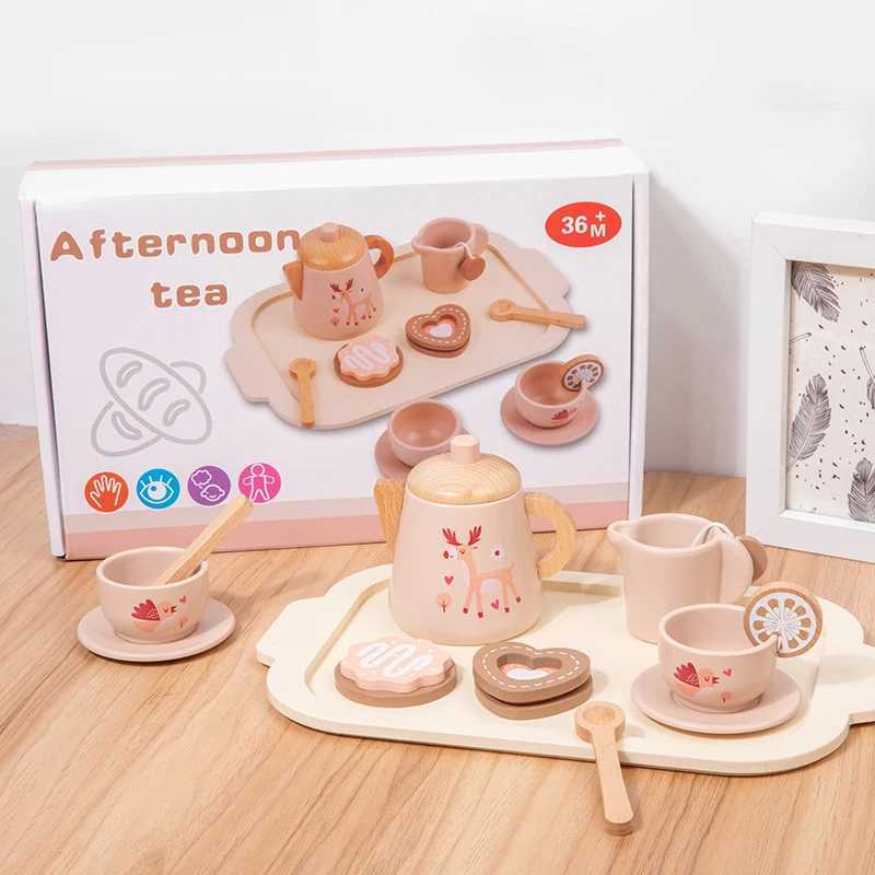 Childrens Wooden Simulation Afternoon Tea Dessert Teapot Tableware Kitchen Tea Set Baby Puzzle Play Toy C250922