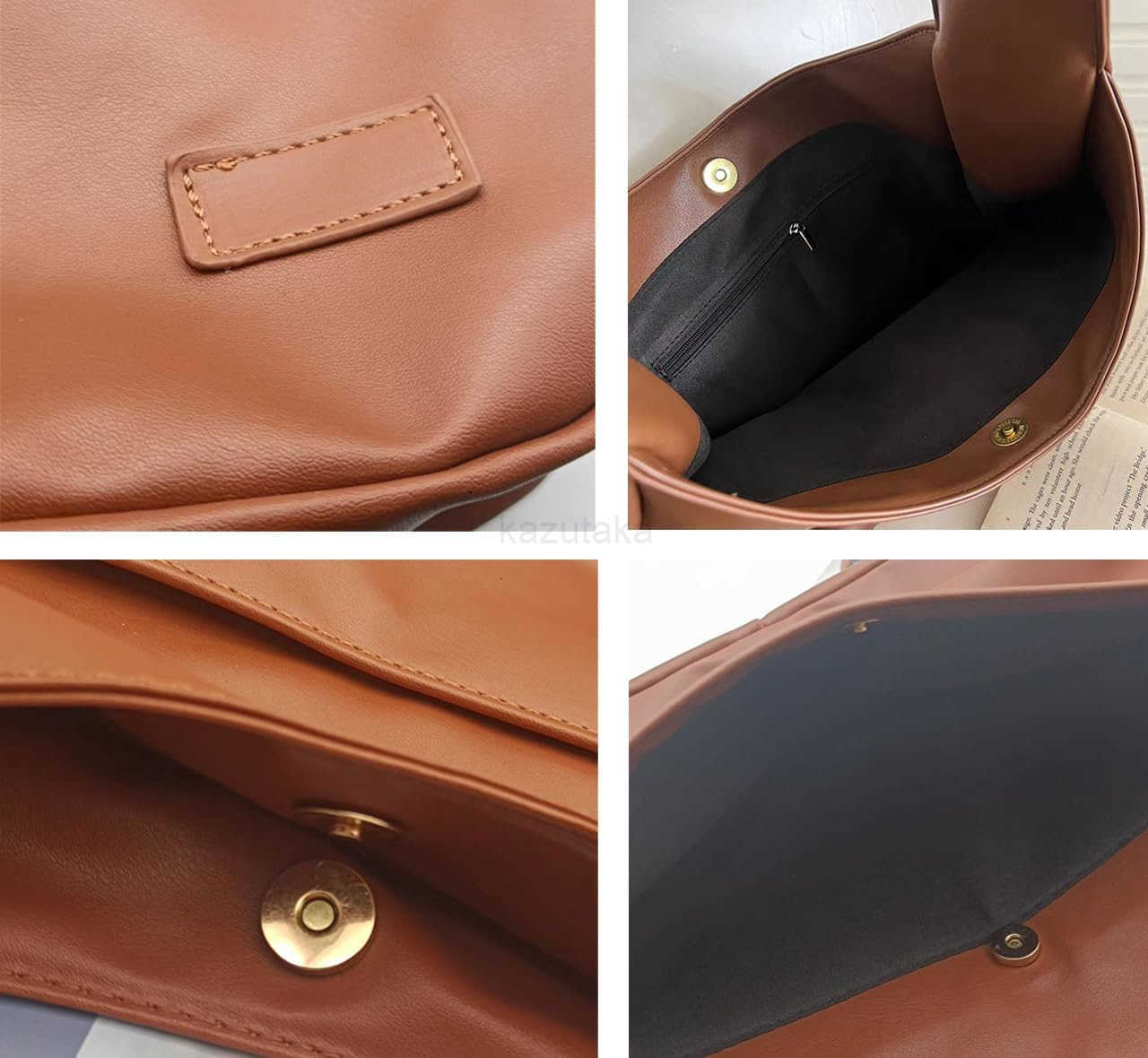 Brown Leather Tote Bag Large Capacity Womens Everyday Hobo Weekender Purse Z250922