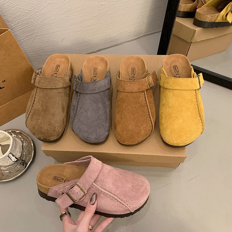 Ladies' 4.5cm Thick Bottom Double Wearing Baotou Slippers 2025 Autumn New Design Versatile Height Increasing Cork Slippers Size 35-41 Free Shippi