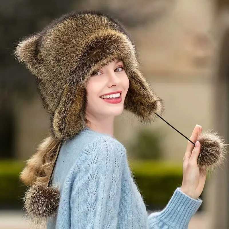 trend Raccoon Fur C Tail Wen Natural Raccoon Fur Cs Ushanka Hats for Winter Thick Warm Ears Fashion Bber P Hat2026 Y250920