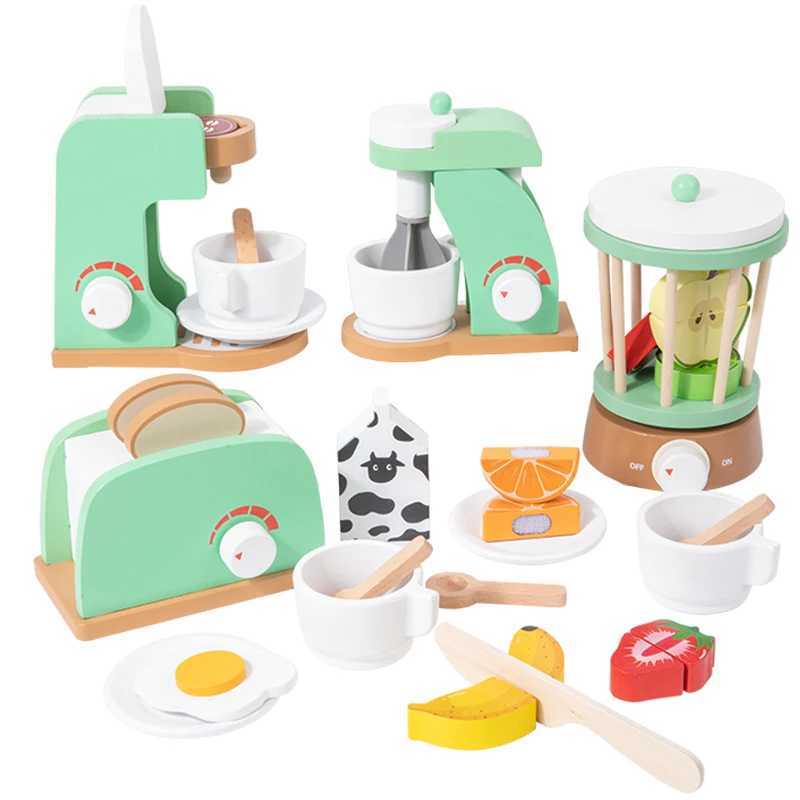 Childrens playhouse wooden toys simulation juicer coffee machine blender bread machine creative building blocks C250922