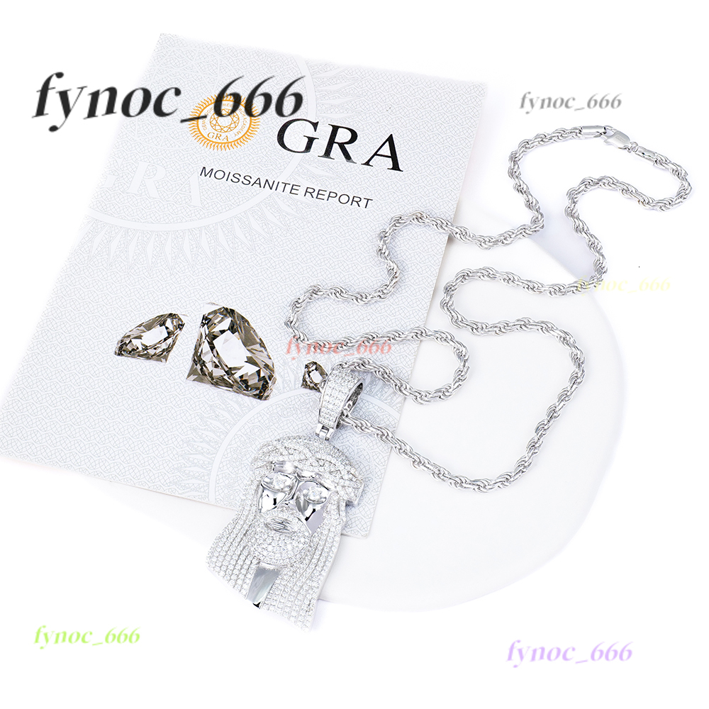 Custom 925 Silver Jewelry Hip Hop Ice Out Moissanite Diamond GRA Cuban Tennis Necklace Chain Moissanite Large Jesus Pendant