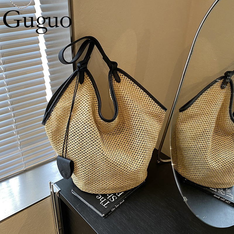 Guguo Designer Bag Designer Bag Beach Vacation Beach Bag For Women 2025 New Lazy Style Large Capacity Luxury Bag Simple Straw Luxury Bag Bag For Work 
