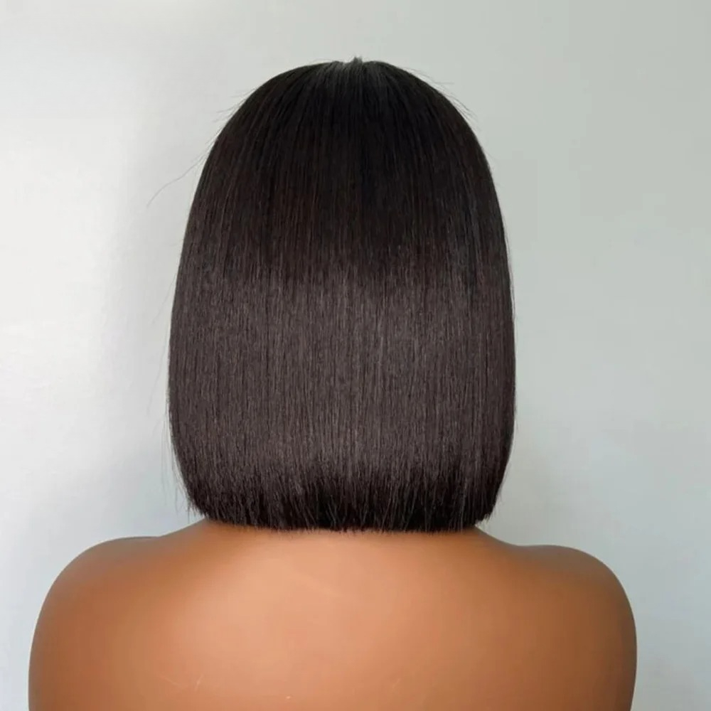 Black Kinky Straight Human Hair Wigs 4c Edges Short Bob Lace Wig Yaki Straight 13x4 13x6 HD Lace Frontal Wig Brazilian Hair Preplucked Ready To Wear f