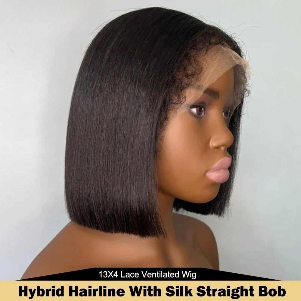Black Kinky Straight Human Hair Wigs 4c Edges Short Bob Lace Wig Yaki Straight 13x4 13x6 HD Lace Frontal Wig Brazilian Hair Preplucked Ready To Wear f