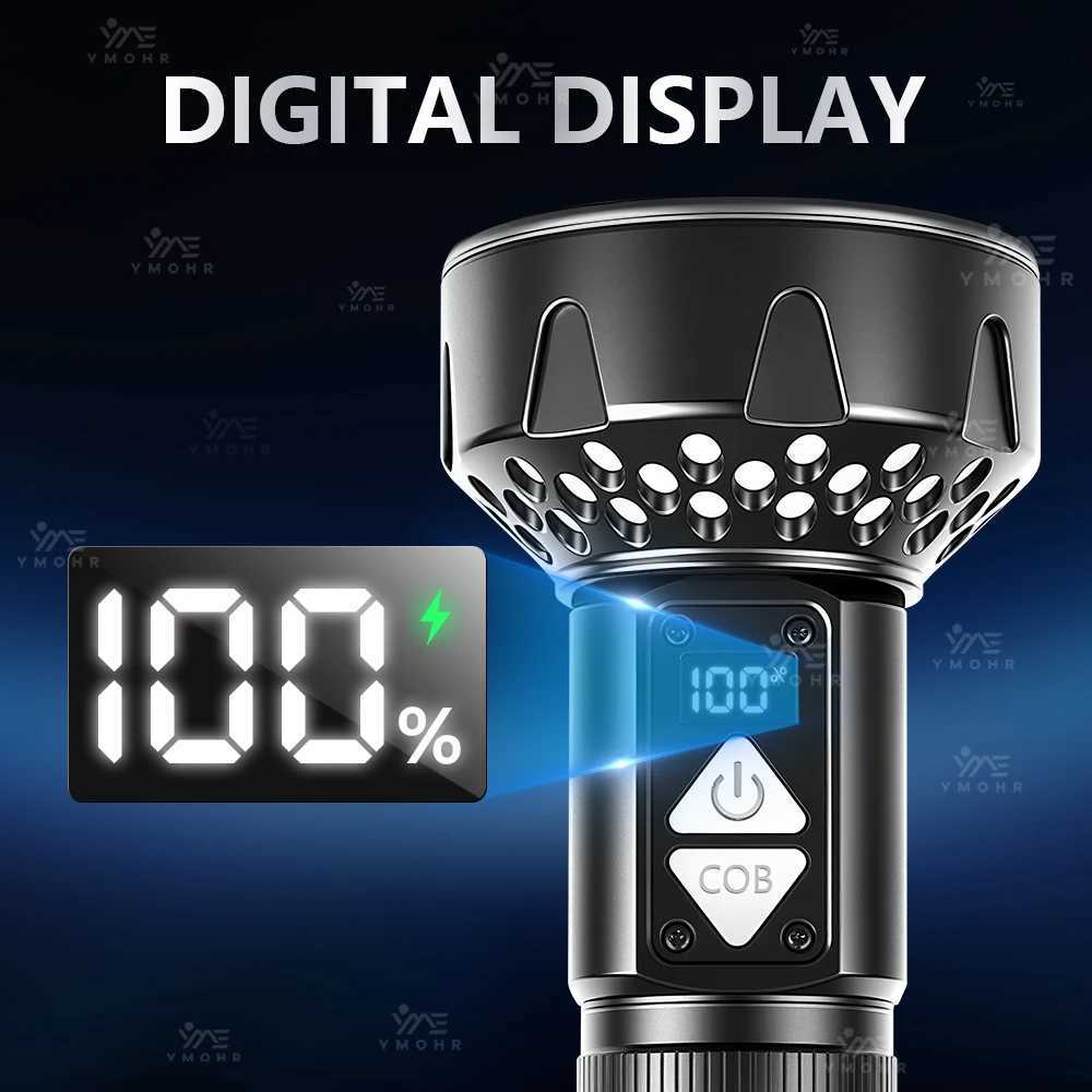 Powerful Flashlight 6000000LM Waterproof USB Rechargeab Powerful Torch Digital Display Magnet Base Hiking Climbing ergency Y250922