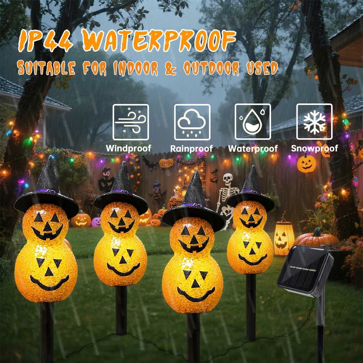 4pcs Halloween Pumpkin Pathway String Lights Outdoor Halloween Decorations Lights For Outdoor Home Garden Yard Lawn Decoration C250922