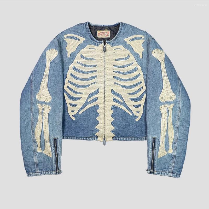 Men's Jackets KAPITAL Double-Sided Wear Denim Heavyweight Bone Embroidery Zip Loose Jaet Coat Ex Spring Autumn Winter Thi Long Sve - view 3