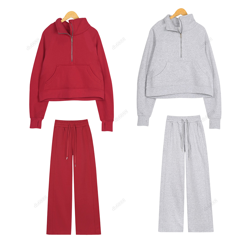 Women's Hooded Loose Half-Zipper Sweater Two Piece Set Sports Cardigan Jacket Yoga Autunm Winter Coat