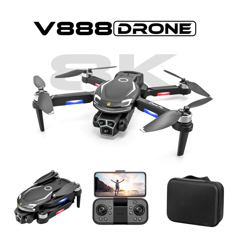 New V888 Mini Drone 4K 8K HD Camera Optical Flow Positioning Obstacle Avoidance Aerial Drones Photography Brushless Motor Foldable Aircraft