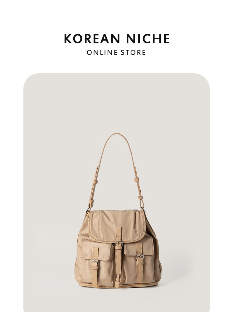 2025 New Korean Niche Waterproof Oxford Cloth Multi-Pocket Preppy Style Shoulder Fashionable And Casual Bucket Bag