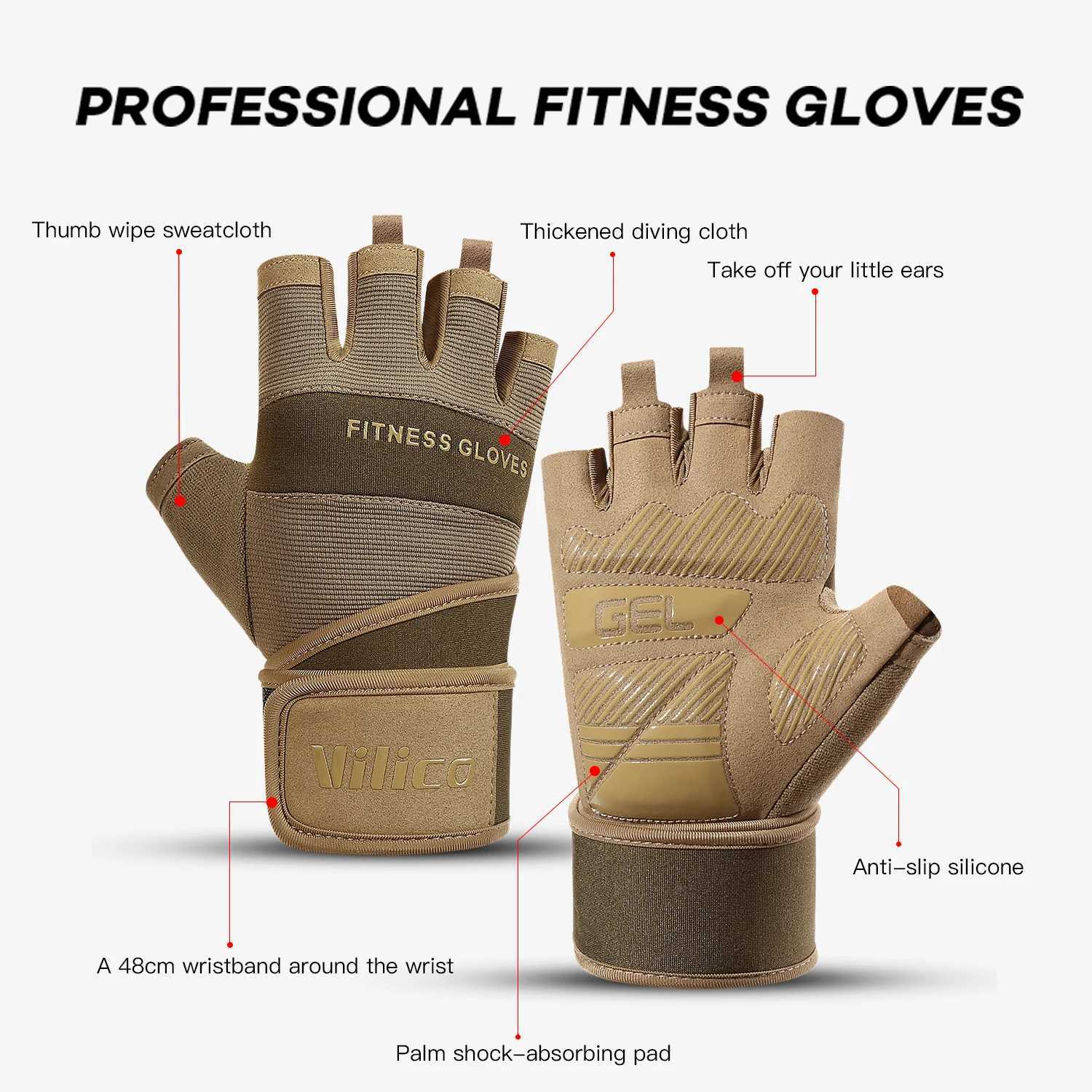 Cycling Gloves Half Finger Gym Weightlifting Dumbbell Training AntiSlip Fitness Gloves Workout Crossfit Exercise Gloves J2509221