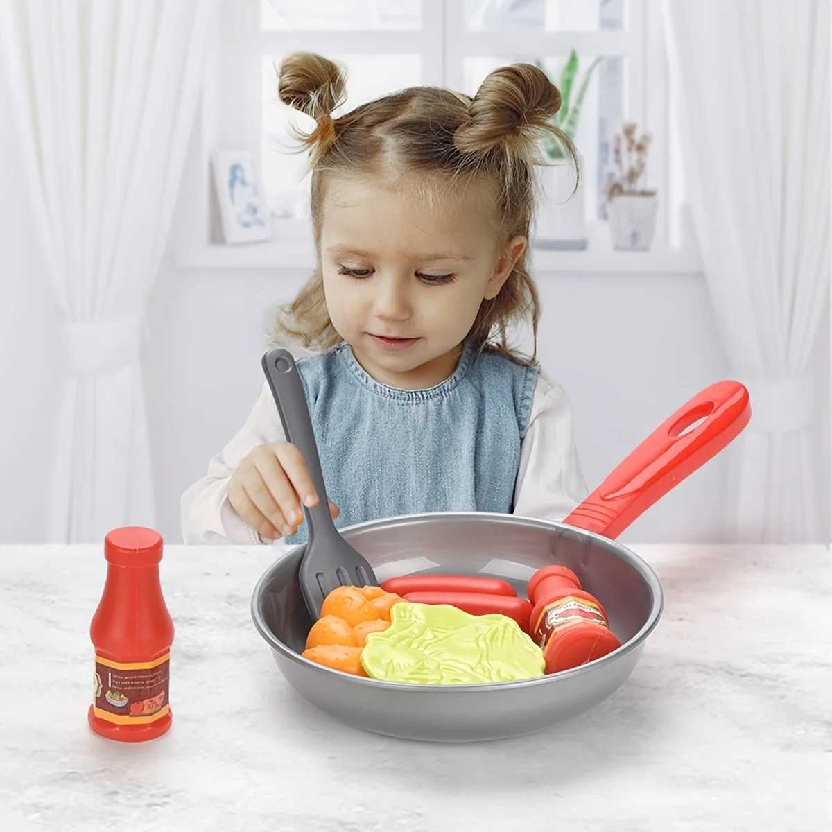8PCS Children Kitchen Food Toys Simulation Cookware Game Set Pretend Play Pot Steak Vegetable Bread Hot Dog Omelette Kids Gift C250922