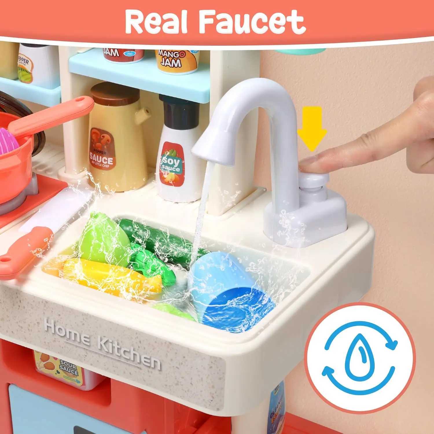 Kids Kitchen Playset Kitchen Set for Toddler with Sound and Light Cooking Stove with Steam Play Sink and Toy Kitchen Accessor C250922