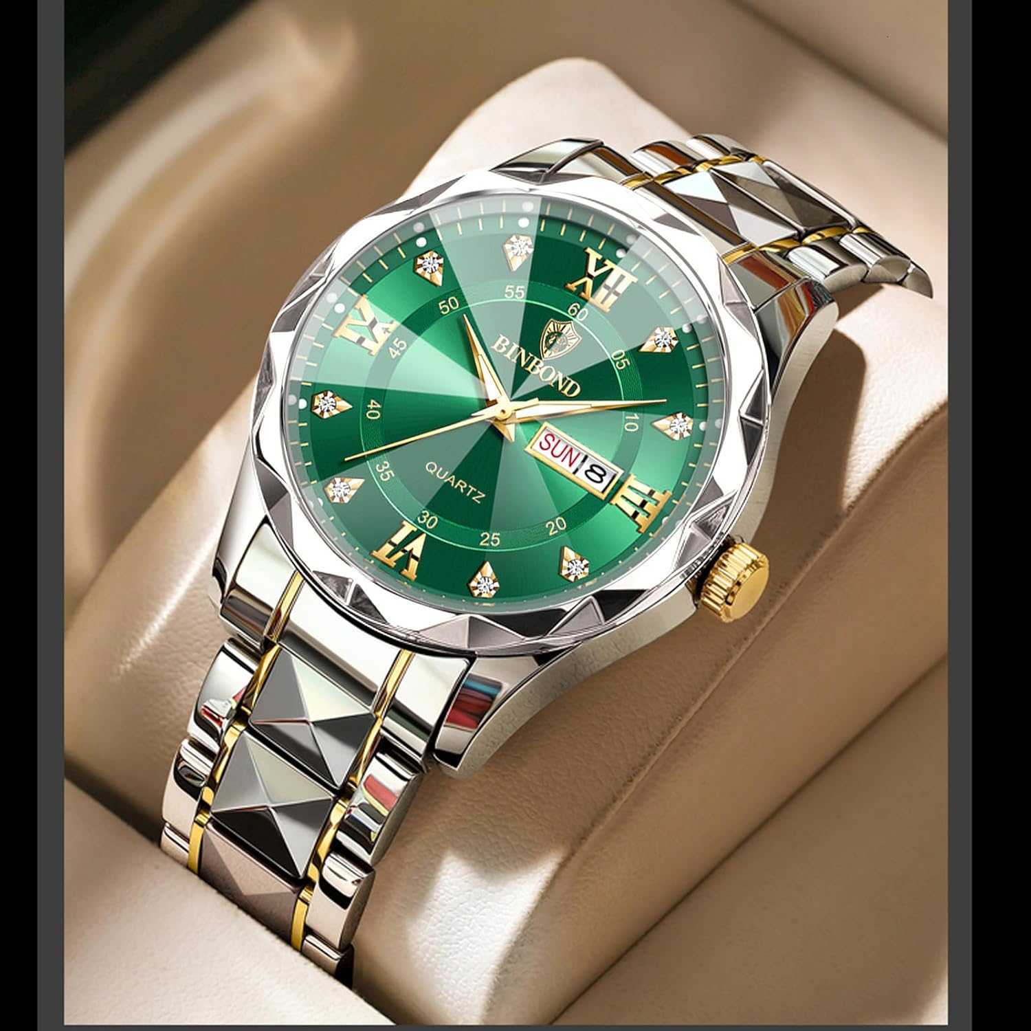 Watch for Men Stainless Steel Diamond Business Dress Analog Quartz Waterproof Luminous Date Two Tone Luxury Casual Mens Wrist Watches Z250922