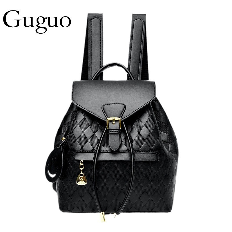Guguo Designer Bag Backpack Luxury Bag For Women 2024 New PU Retro Color-block Women's Shoulder Bag Soft Leather Fashion Bag College Student Back