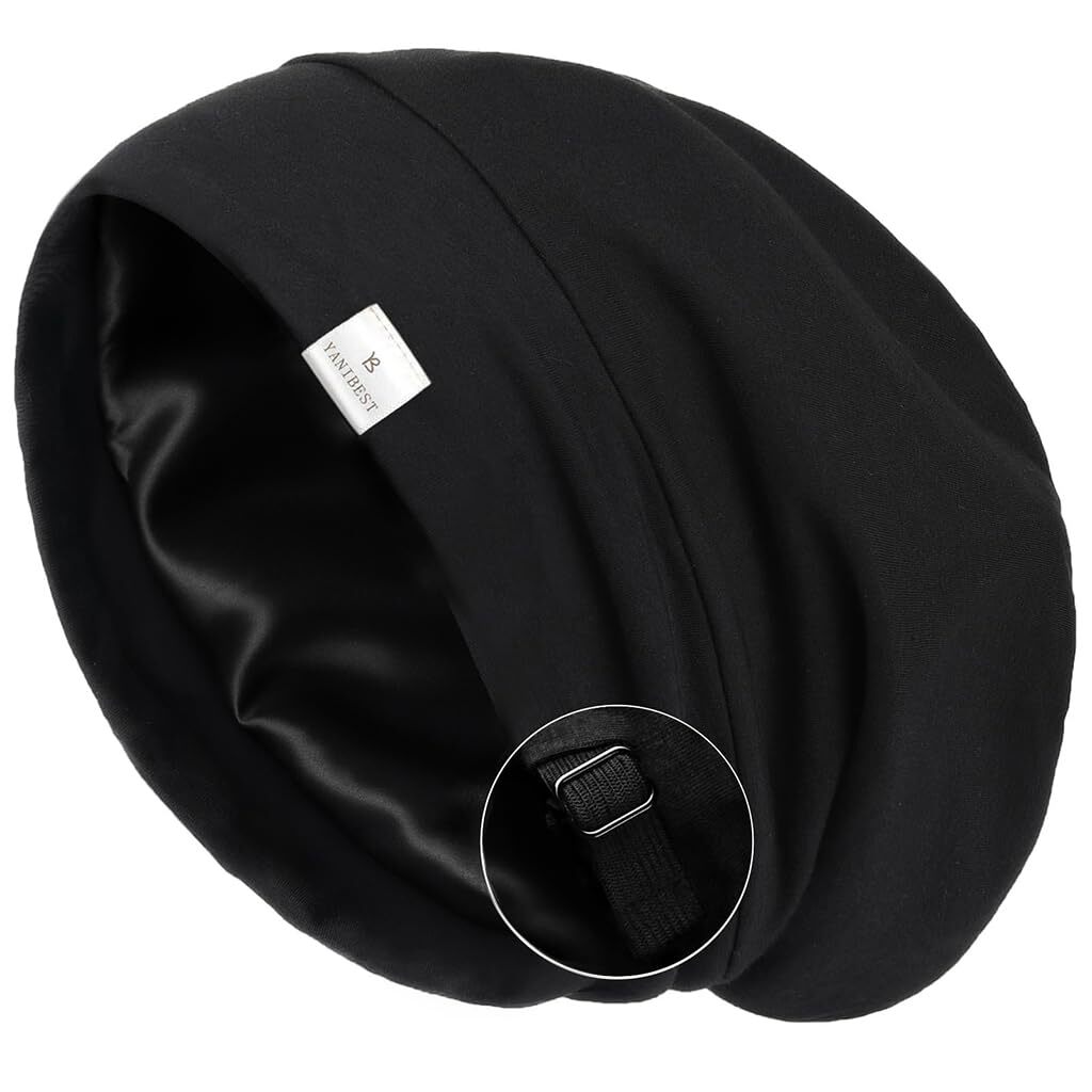YANIBEST Satin Bonnet Wrap Sleeping - Adjustable Stay on Silk Lined Slouchy Beanie Hat for Curly Hair and Braids