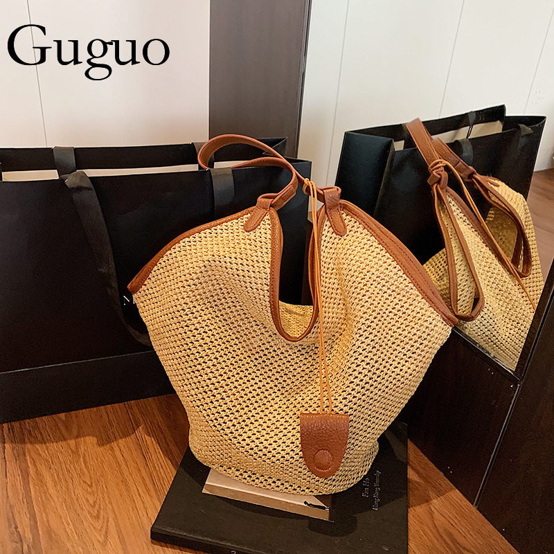 Guguo Designer Bag Designer Bag Beach Vacation Beach Bag For Women 2025 New Lazy Style Large Capacity Luxury Bag Simple Straw Luxury Bag Bag For Work 