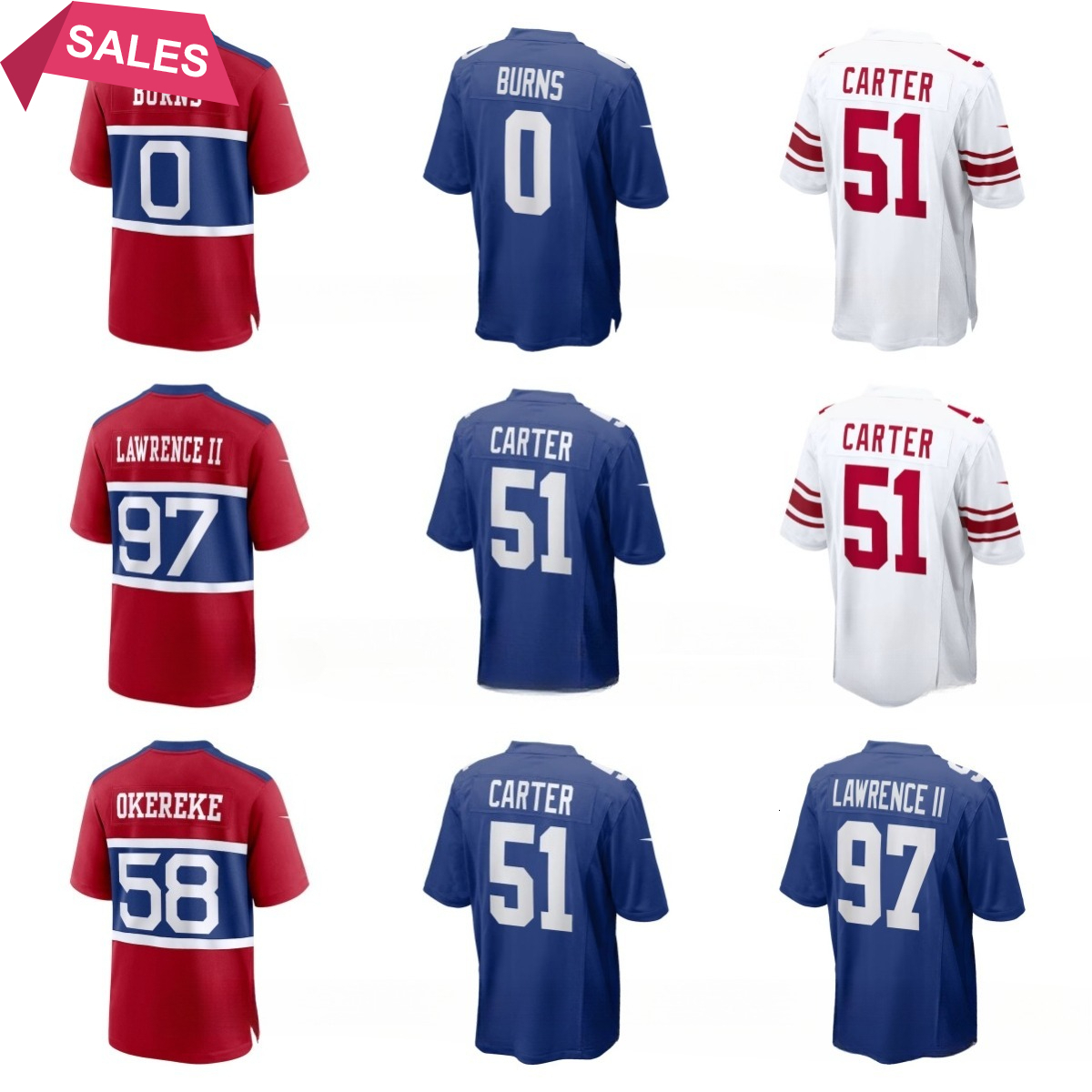 2025 NFL Giants Malik Nabers Abdul Carter Dexter Lawrence II Russell Wilson Kayvon Thibodeaux Lawrence Taylor Brian Burns David Tyree Jalin Hyatt Football Jersey