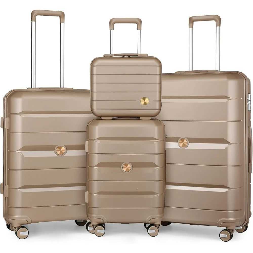 Somago Luggage Sets 4 Piece Lightweight Hardside Polypropylene Travel Suitcases with Double Spinner Wheels and TSA LockNoble GoXJ250922