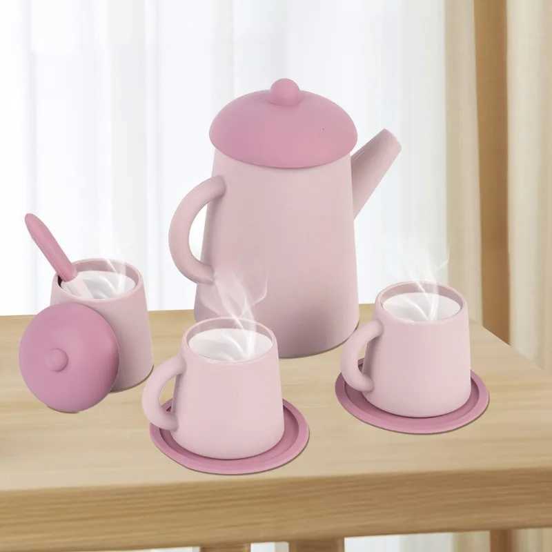 Childrens Tea Set Toys Silicone Food Grade Baby Playhouse Simulation Teapot Tea Cup Set Toys for Girls To Play Kitchen Toys C250922