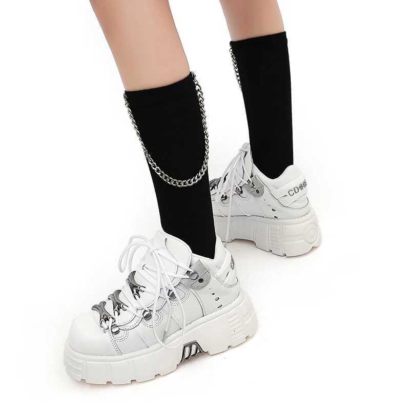 New 2025Brand Punk Style Women Shoes Laceup heel height 6CM Platform Shoes Woman Rock Boots Metal Decor Woman Sneakers W250922