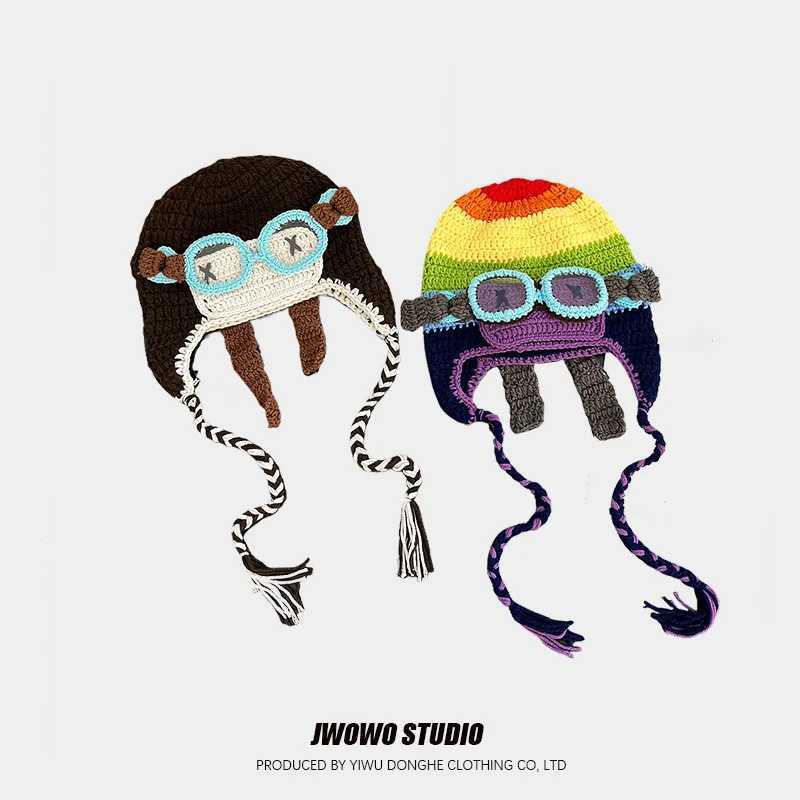 Korean Niche Handcrocheted ot C Mens and Wens Autumn and Winter Funny es Ear Protectors Knitted Bber Hats Y250920