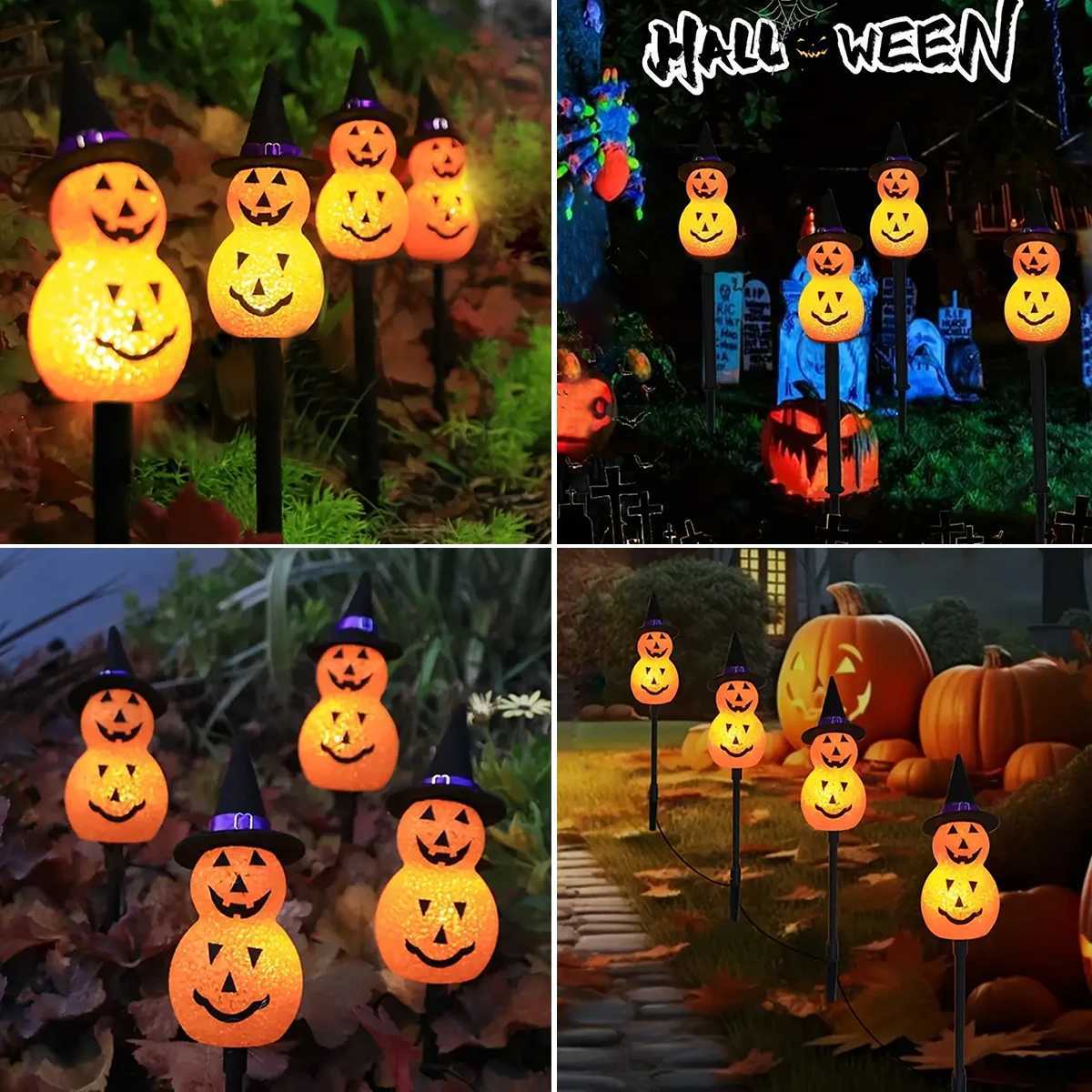 4pcs Halloween Pumpkin Pathway String Lights Outdoor Halloween Decorations Lights For Outdoor Home Garden Yard Lawn Decoration C250922