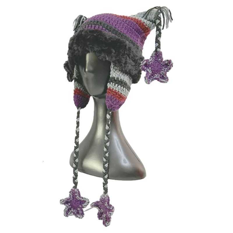 Winter Knitted Hat For Girl Outdoor Thick Warm Star Cs Cat Ear Hat for Wens Teens Girls Sunscreen Star Cs Y250920