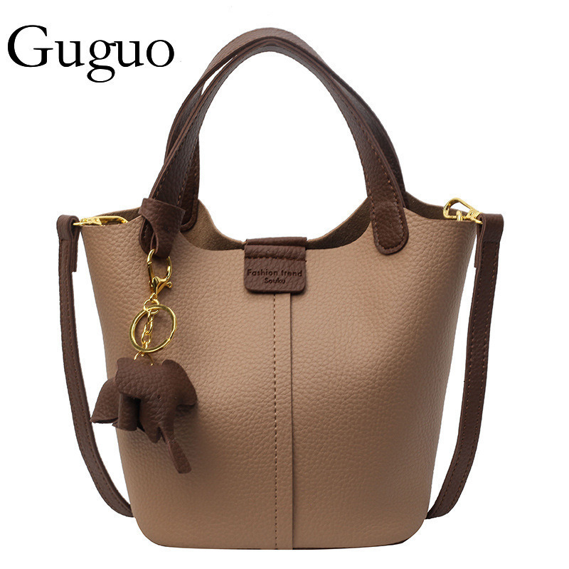 Guguo Designer Bag Luxury Bag Yuezi Bag Women 2025 New Fashion Trendy Color-block Handbag Mother-daughter Bucket Bag Casual Lychee Pattern Crossbody B