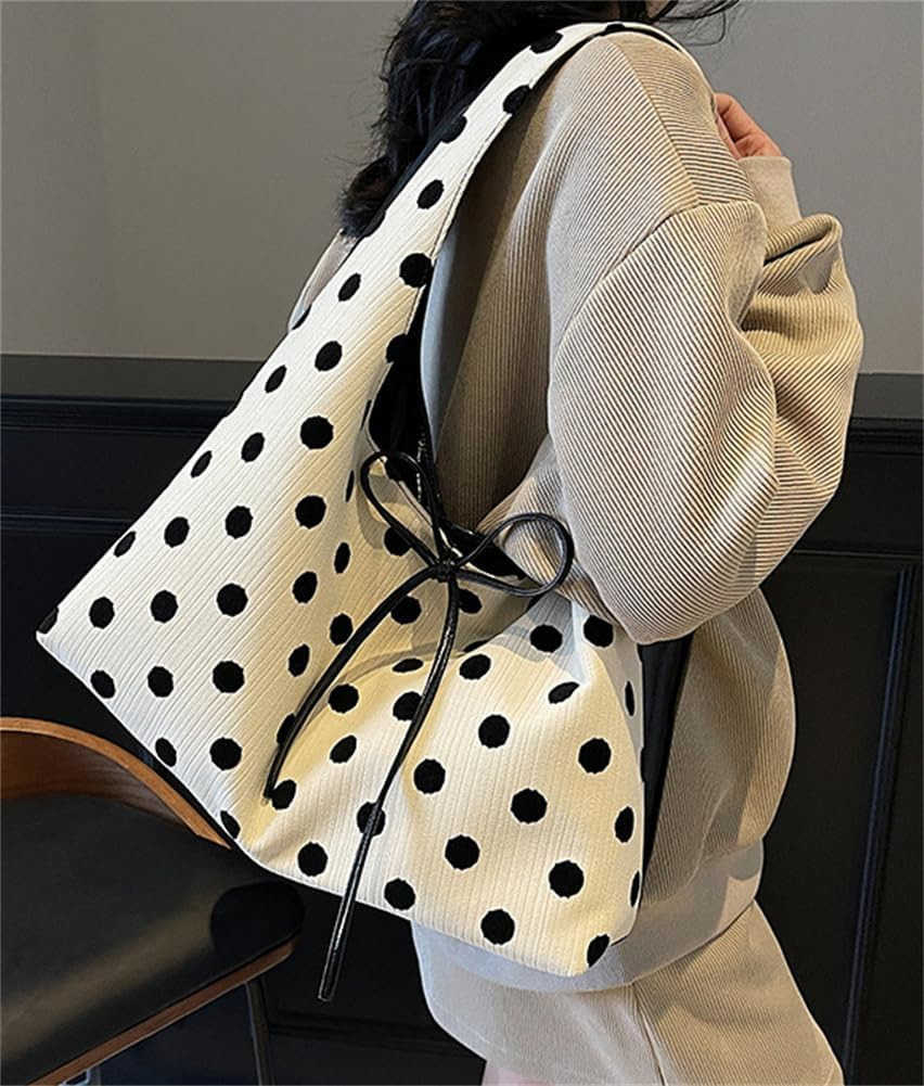 Polka Dot Tote Bag for Women Bow Tie for Women Slouchy Tote Purse Large Shoulder Handbag SaTChel for Travel Work Z250922