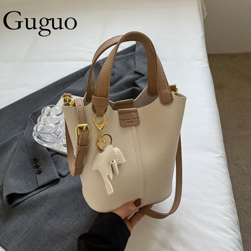 Guguo Designer Bag Luxury Bag Yuezi Bag Women 2025 New Fashion Trendy Color-block Handbag Mother-daughter Bucket Bag Casual Lychee Pattern Crossbody B