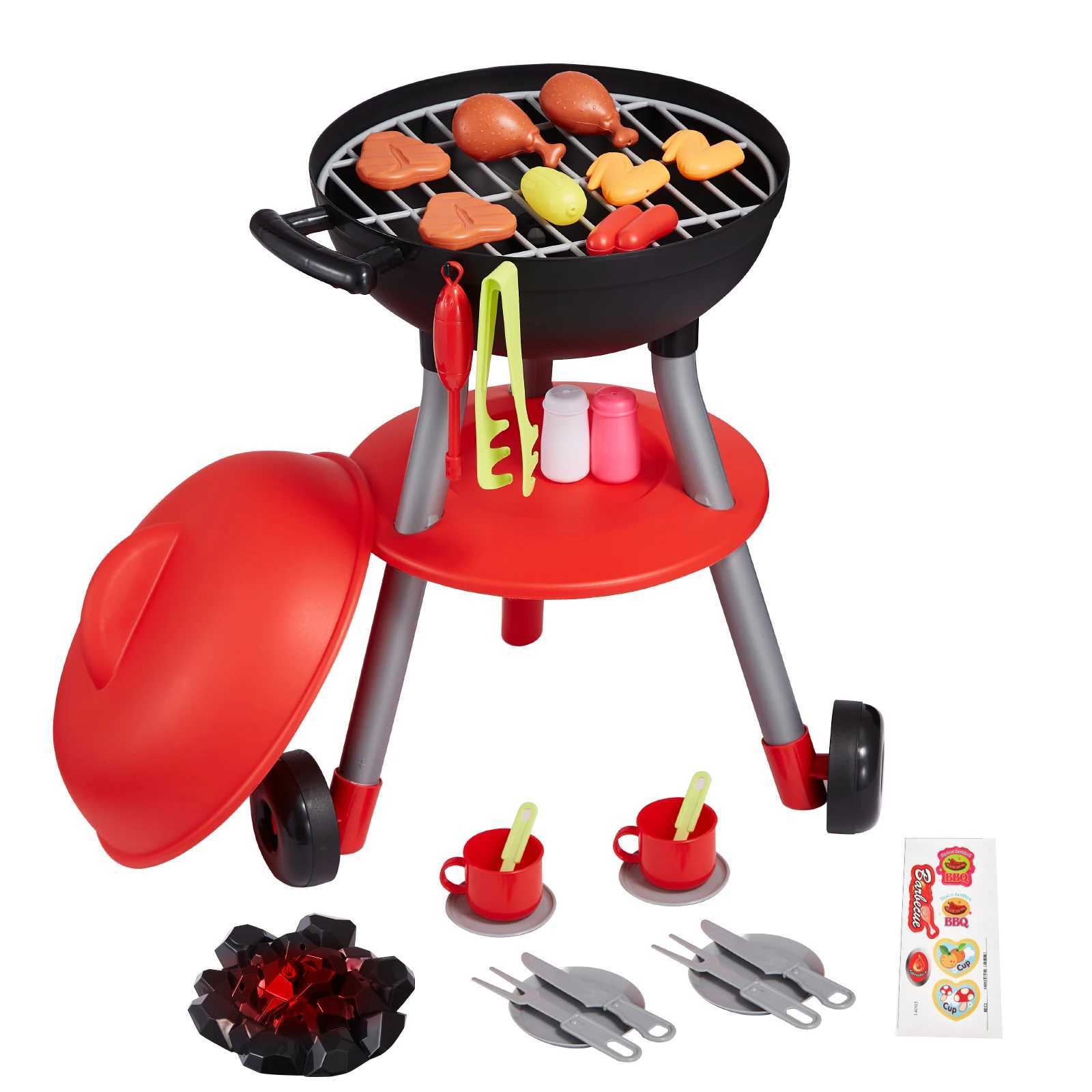 SucceBuy 28PCS BBQ Grill Toy Set Montessori Cooking Barbecue Simulation Food Playset Kids Kitchen Toys for Girls Birthday Gifts C250922