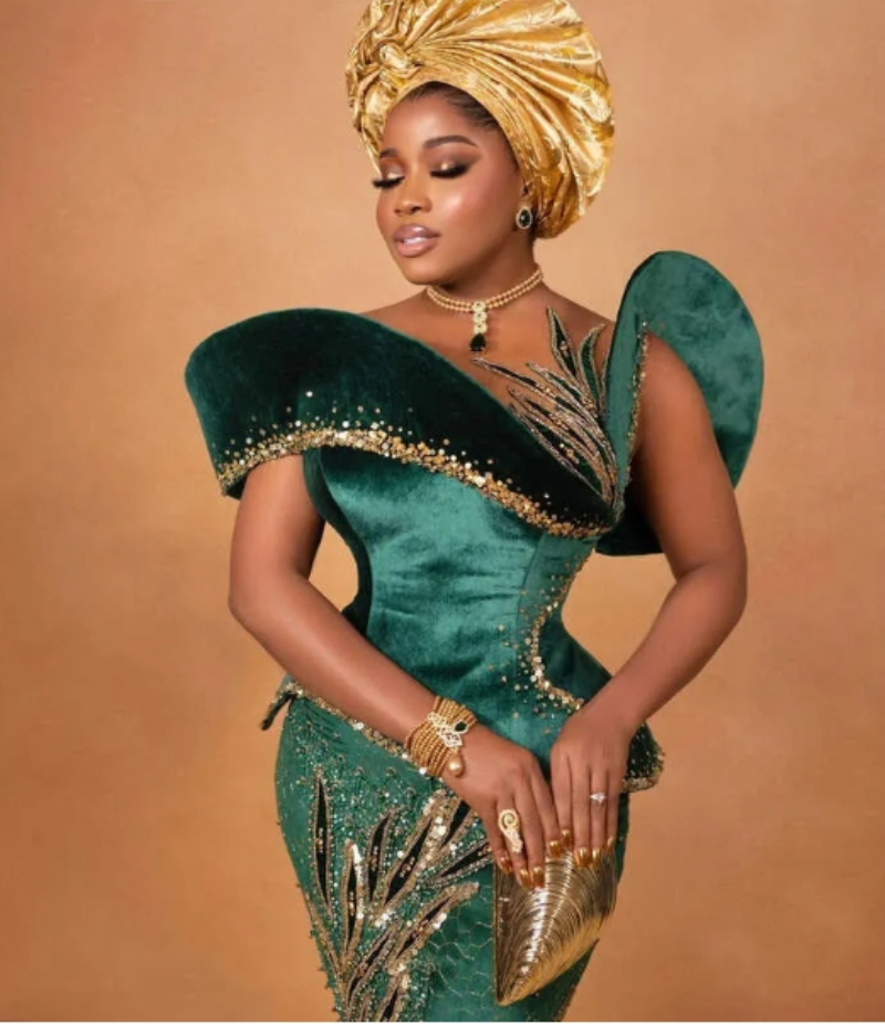 Aso Ebi Dark Green Mermaid Prom Dress Beaded Sequined Lace Veet Evening Formal Party Second Reception Birthday Engagement Gowns Dresses Robe De Soiree