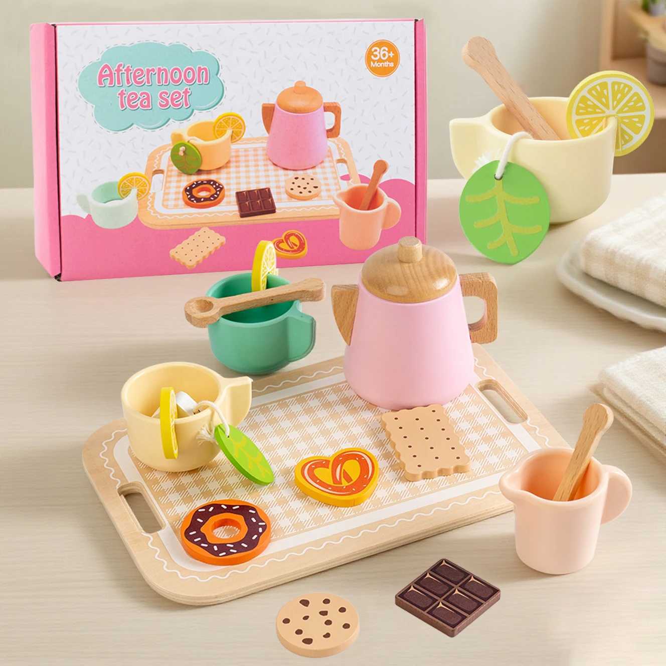 Montessori Wooden Tea Party Set for Kids Pretend Play Food Toy Set Kitchen Accessories Tea Time Party with Play Food for Girls C250922