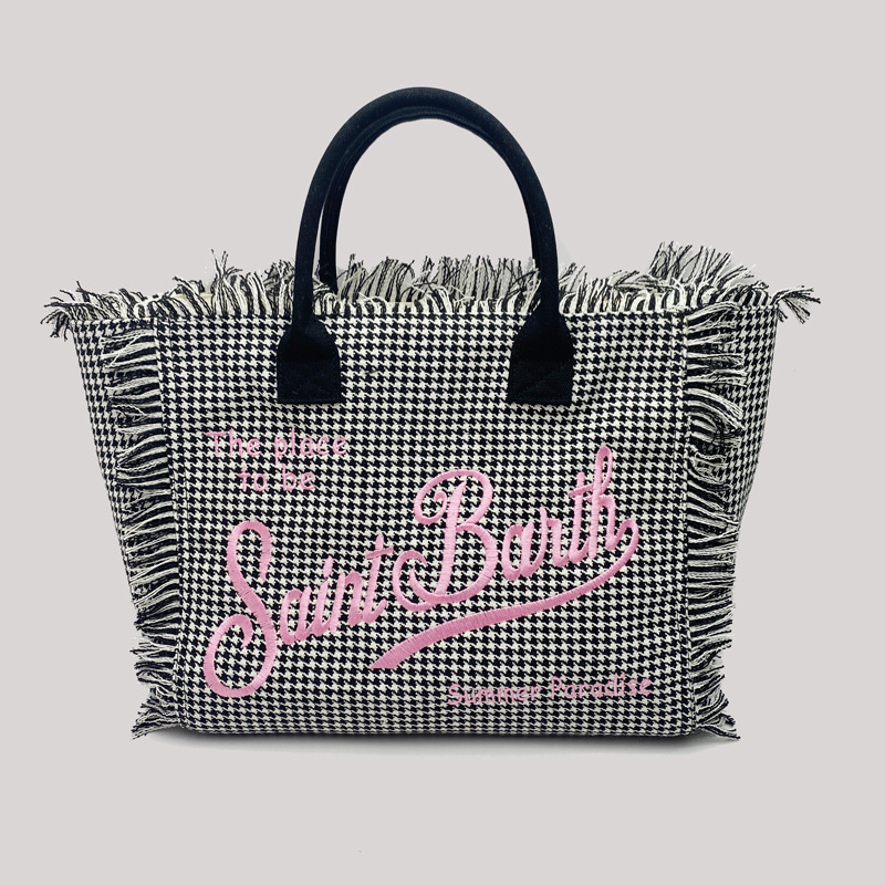 SAINT BARTH New Crossbody Thousand Bird Grid Small Size Women's Bag, Cotton And Linen Handmade Tassel Handbag, Tote Bag