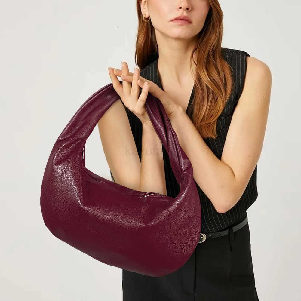 Women Slouchy Small Tote Bag Soft Leather Handbag Black Shoulder Bag Burgundy Red Purse Z250922