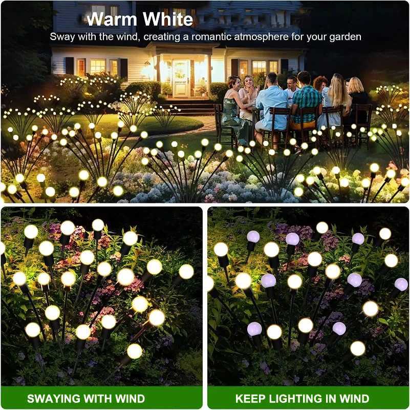 10Pack Solar Garden Lights100 LED Firefly Lights Solar Outdoor Waterproof Solar Powered High Flexibility Swaying Landscape Lawn C250922