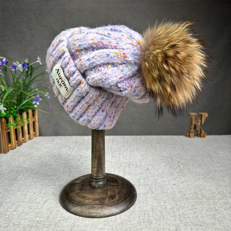 2025 New Fashion Natural fur pp hat for wen High quty mixColor Beanies Winter Hats for wen Warm Fem beanies Y250920
