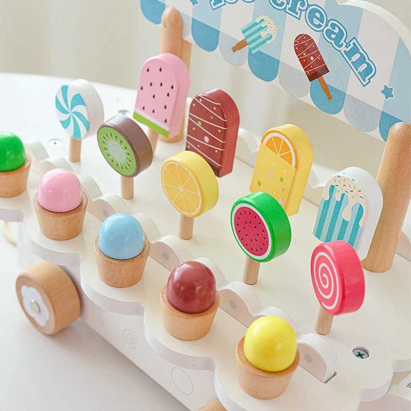 Kids Wooden Ice Cart Toy Set Girls Kitchen Accessories Pretend Play C250922